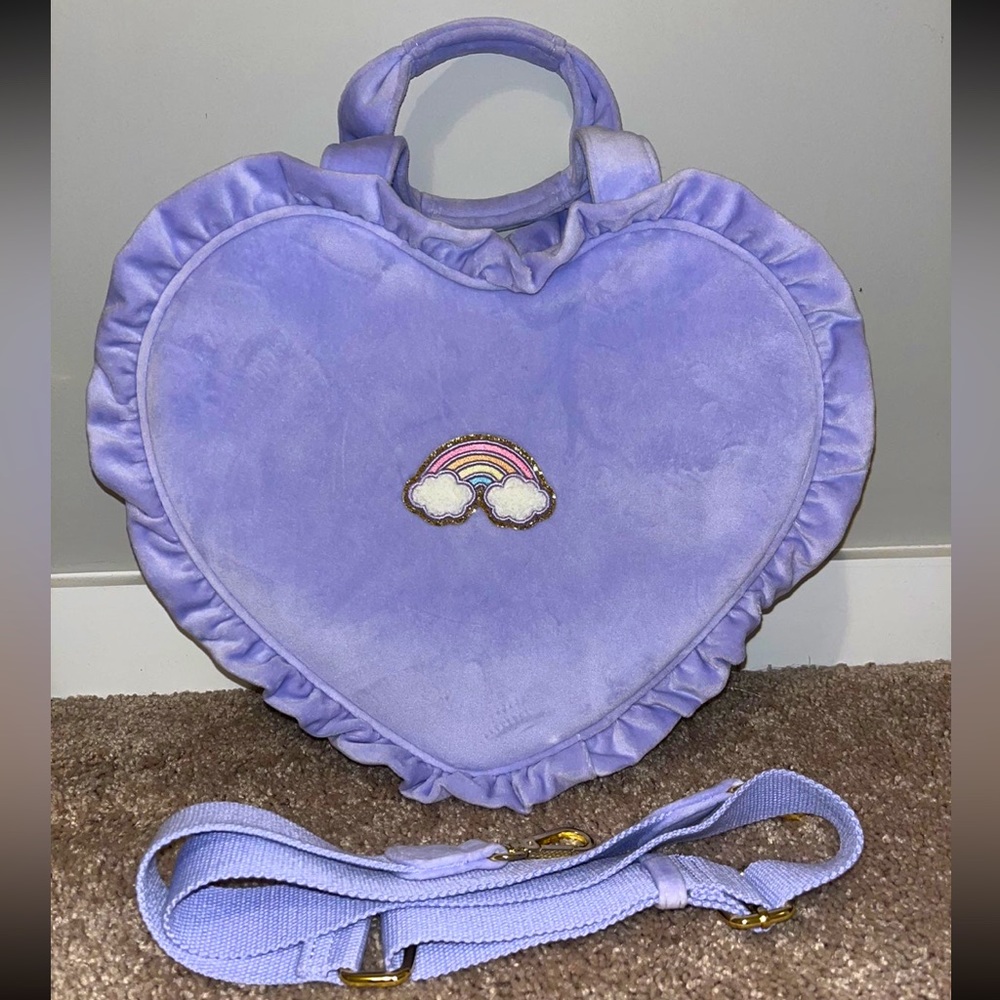 Stoney clover lane Galaxy Lavender Velvet Mini Heart tote rainbow patch new
